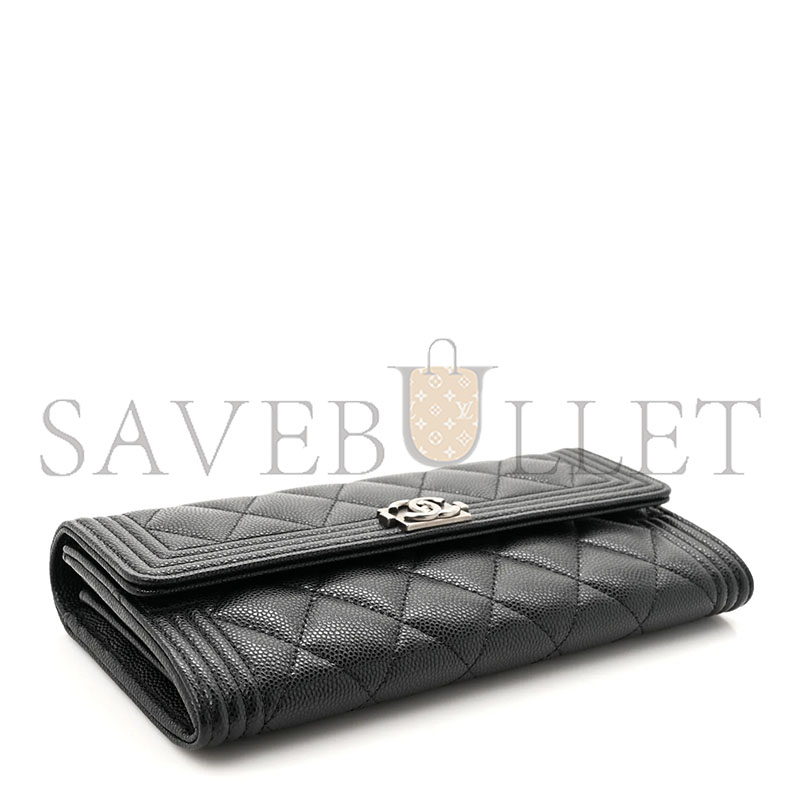 CHANEL CAVIAR QUILTED LONG BOY FLAP WALLET BLACK A80286 (19*10.5*3cm)